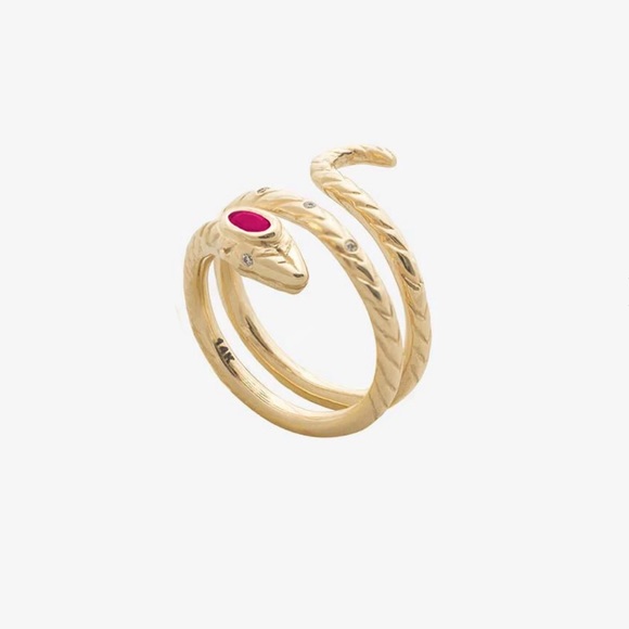 Anine Bing 14K Gold Ruby Snake Ring - Picture 2 of 7